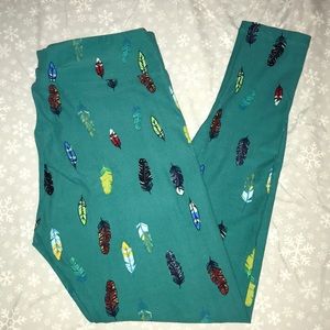 Lularoe teal feather leggings NEW TC